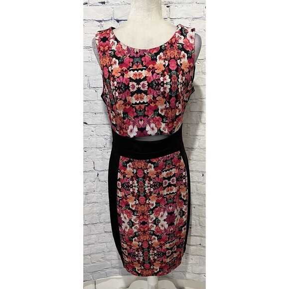 Nicole By Nicole Miller Dress Womens Multicolor Floral Cut Out Sheath Size Large - Picture 1 of 8